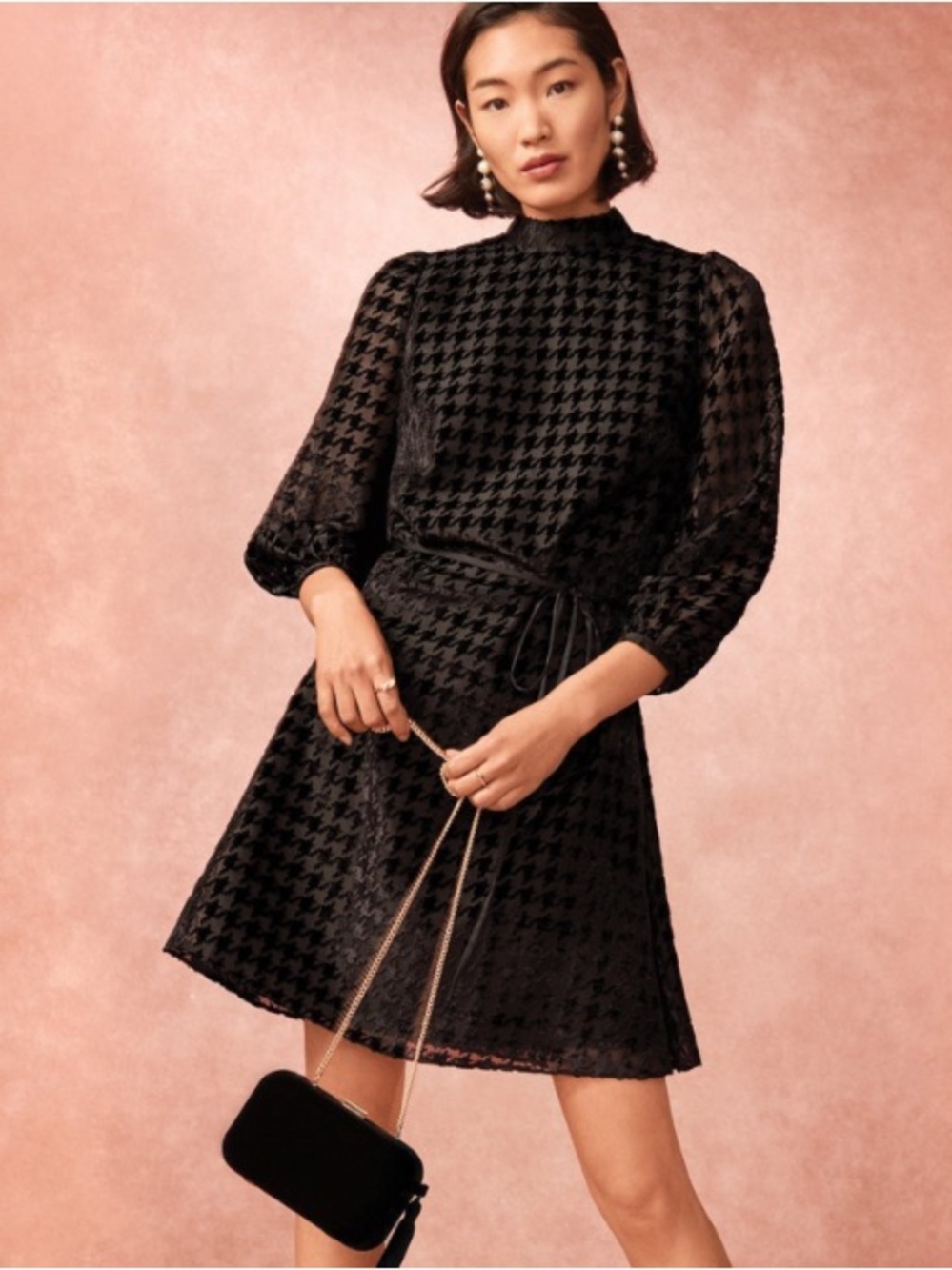 Ann Taylor Houndstooth Mock Neck Shift Dress